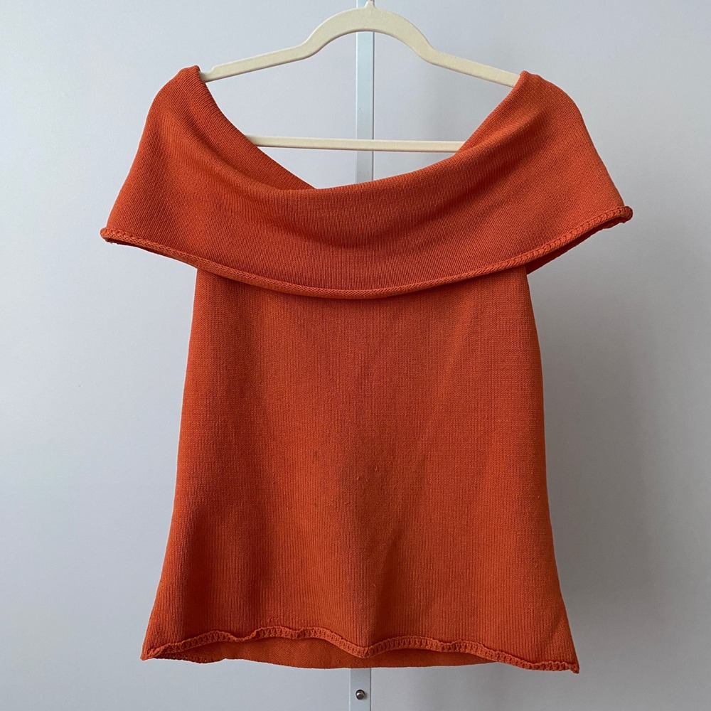 Due Per Due Rayon Office Siren Academia Y2K Relaxed Off Shoulder Top M Orange